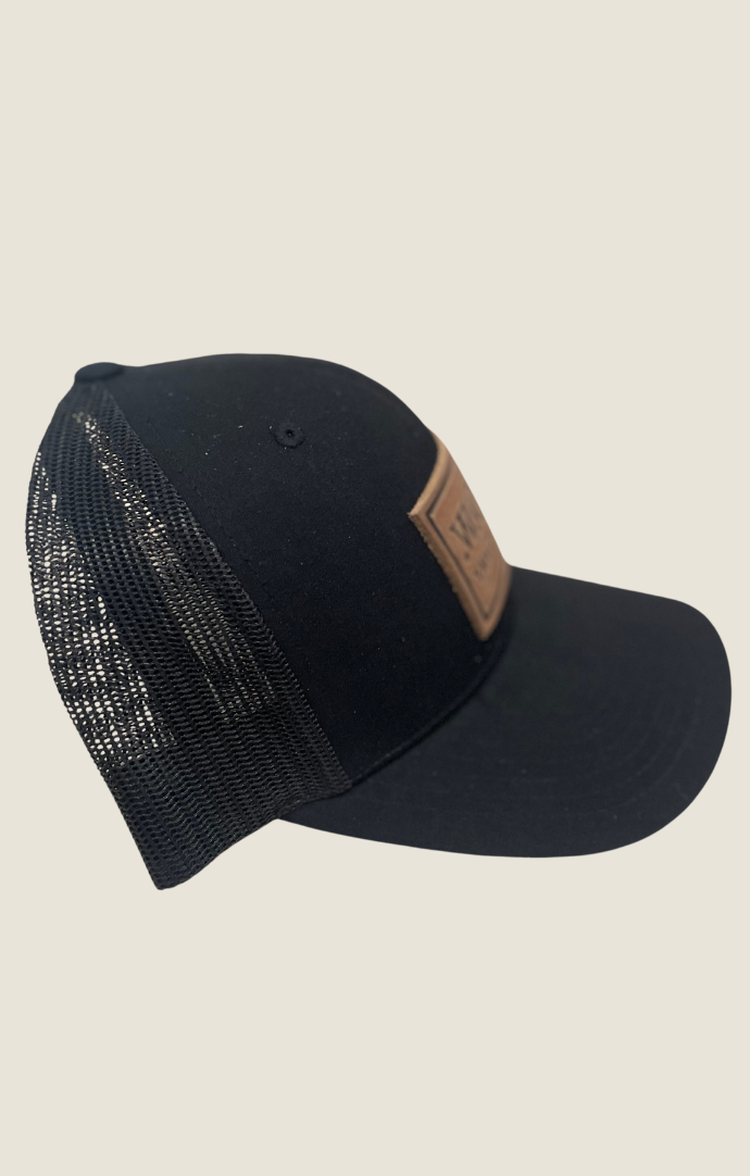 N.O.W. Signature Logo Black Leather Patch Snap Back Closure Hat