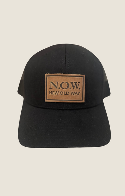 N.O.W. Signature Logo Black Leather Patch Snap Back Closure Hat 