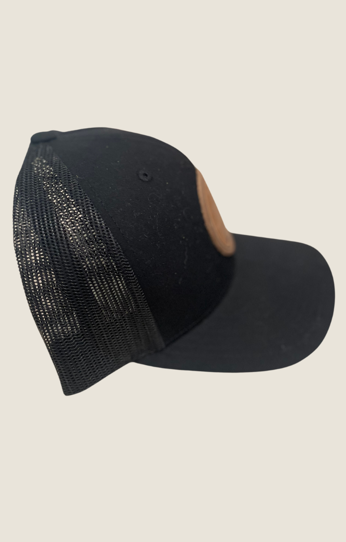 Timeless Wisdom Black Leather Patch Snap Back Closure Hat